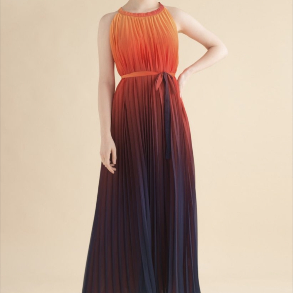 Chicwish SPLENDOR OF THE SUNSET GRADIENT PLEATED MAXI DRESS